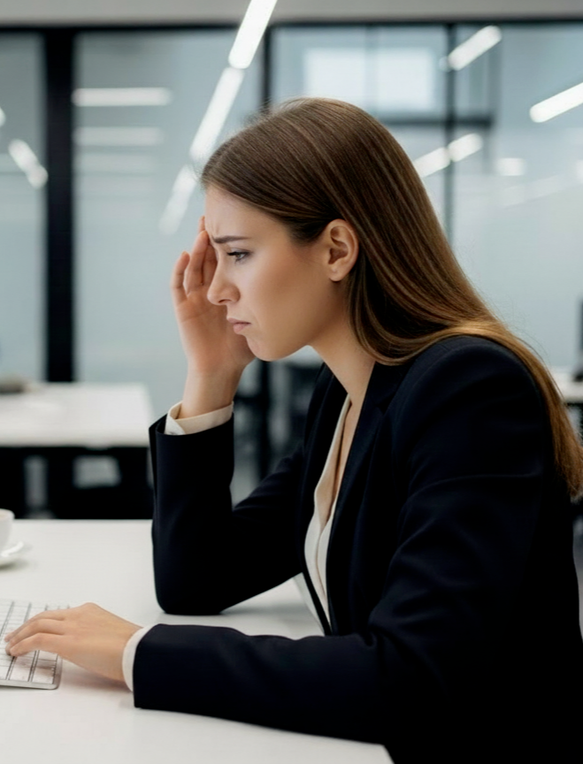 Frustrated businesswoman reflecting challenges in procurement